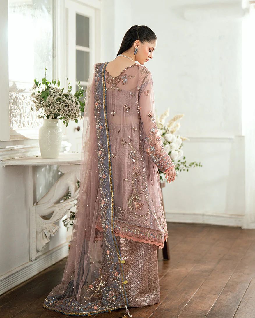 Mushq Ready to Wear Mauve Pink Embellished Chiffon Formal Suit – MFF6