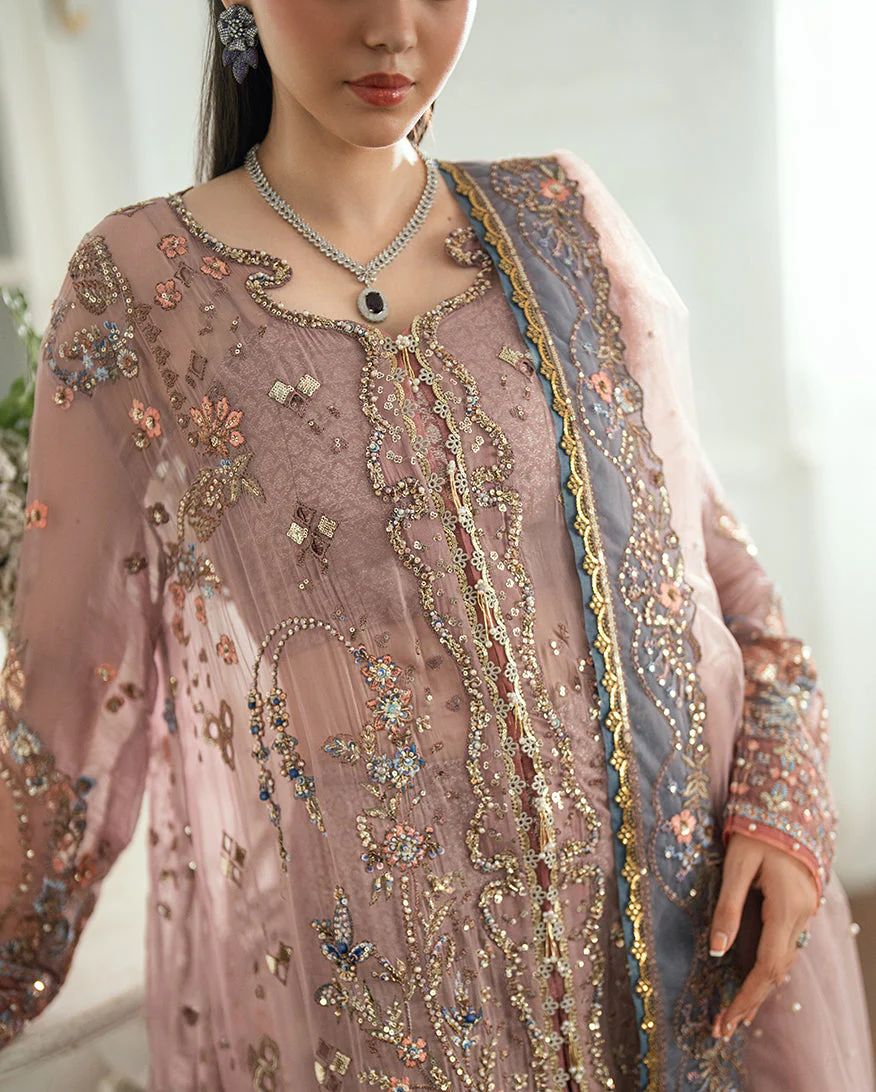 Mushq Ready to Wear Mauve Pink Embellished Chiffon Formal Suit – MFF6