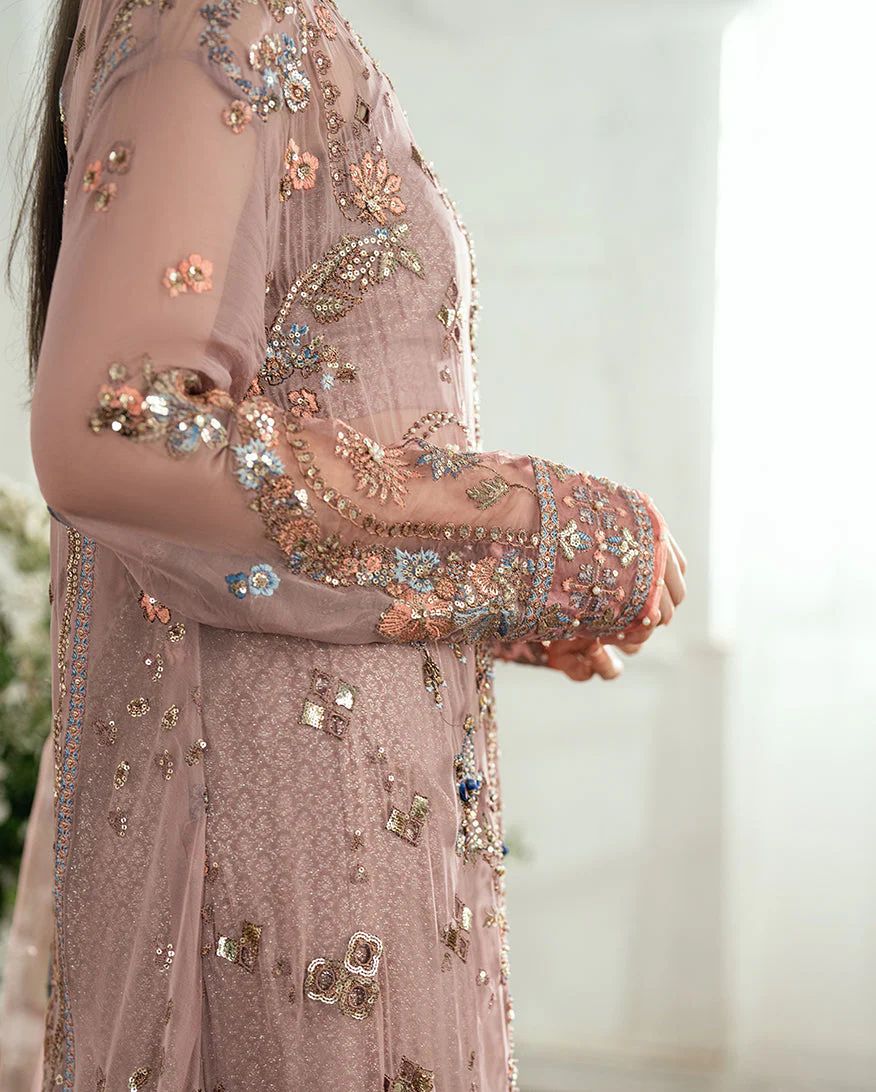 Mushq Ready to Wear Mauve Pink Embellished Chiffon Formal Suit – MFF6