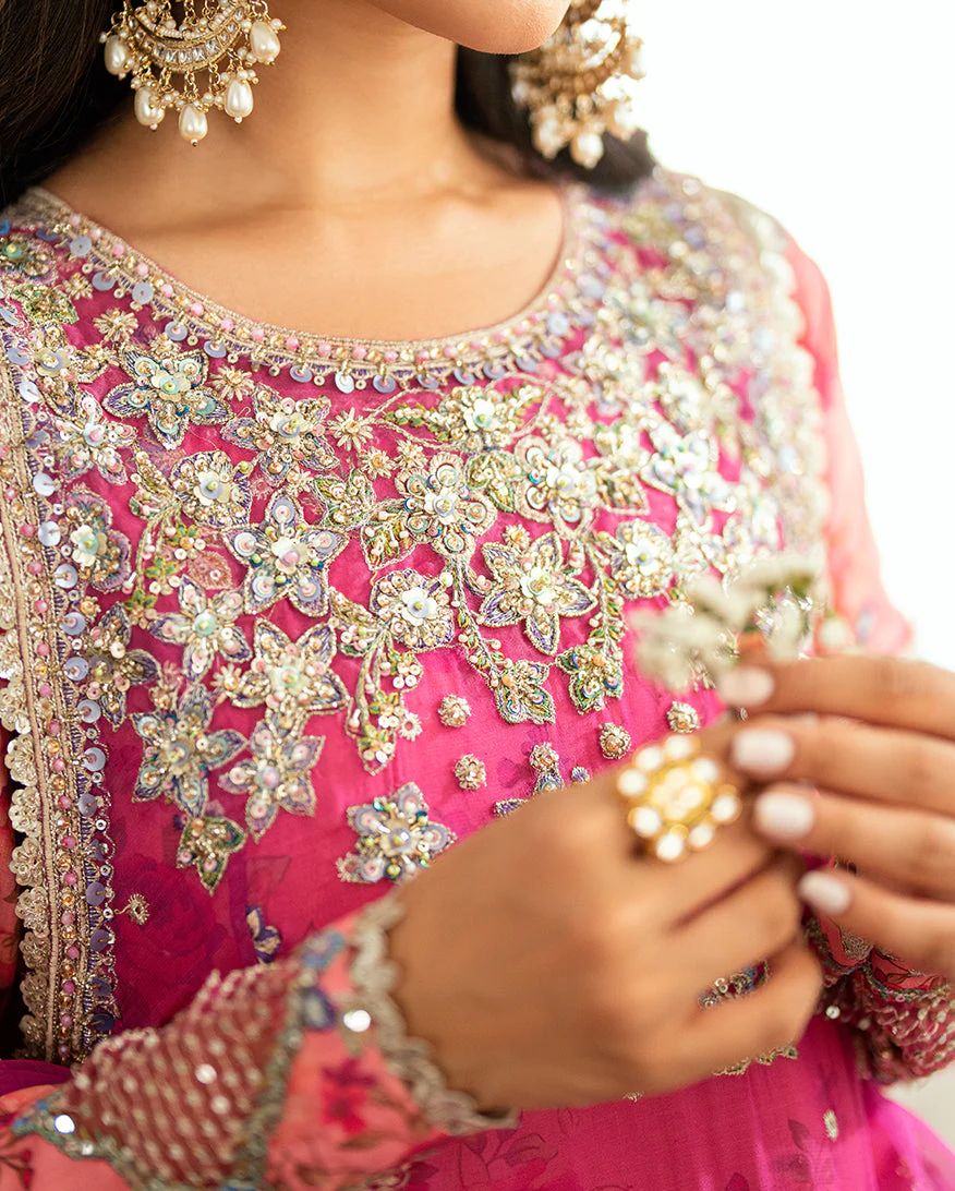 Mushq Ready to Wear Magenta Embellished Chiffon Formal Suit – MFF8