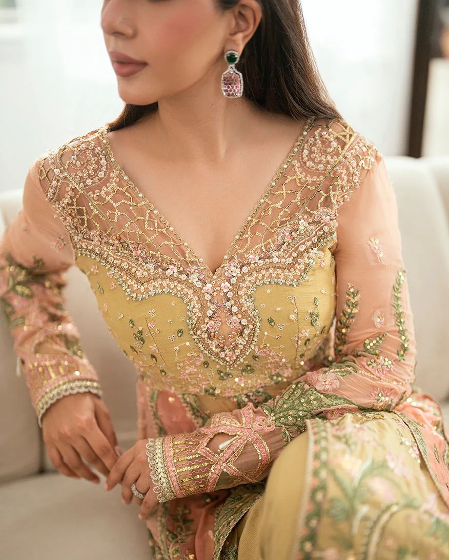 Mushq Ready to Wear Lime Yellow Embellished Chiffon Formal Dress – MFF9