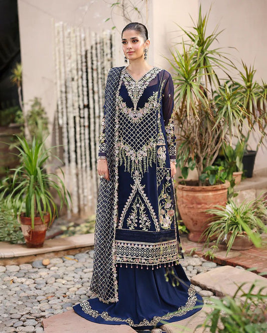 Nilofar 3pc Embroidered Chiffon Suit with Net Dupatta & Lehenga – Ready to Wear