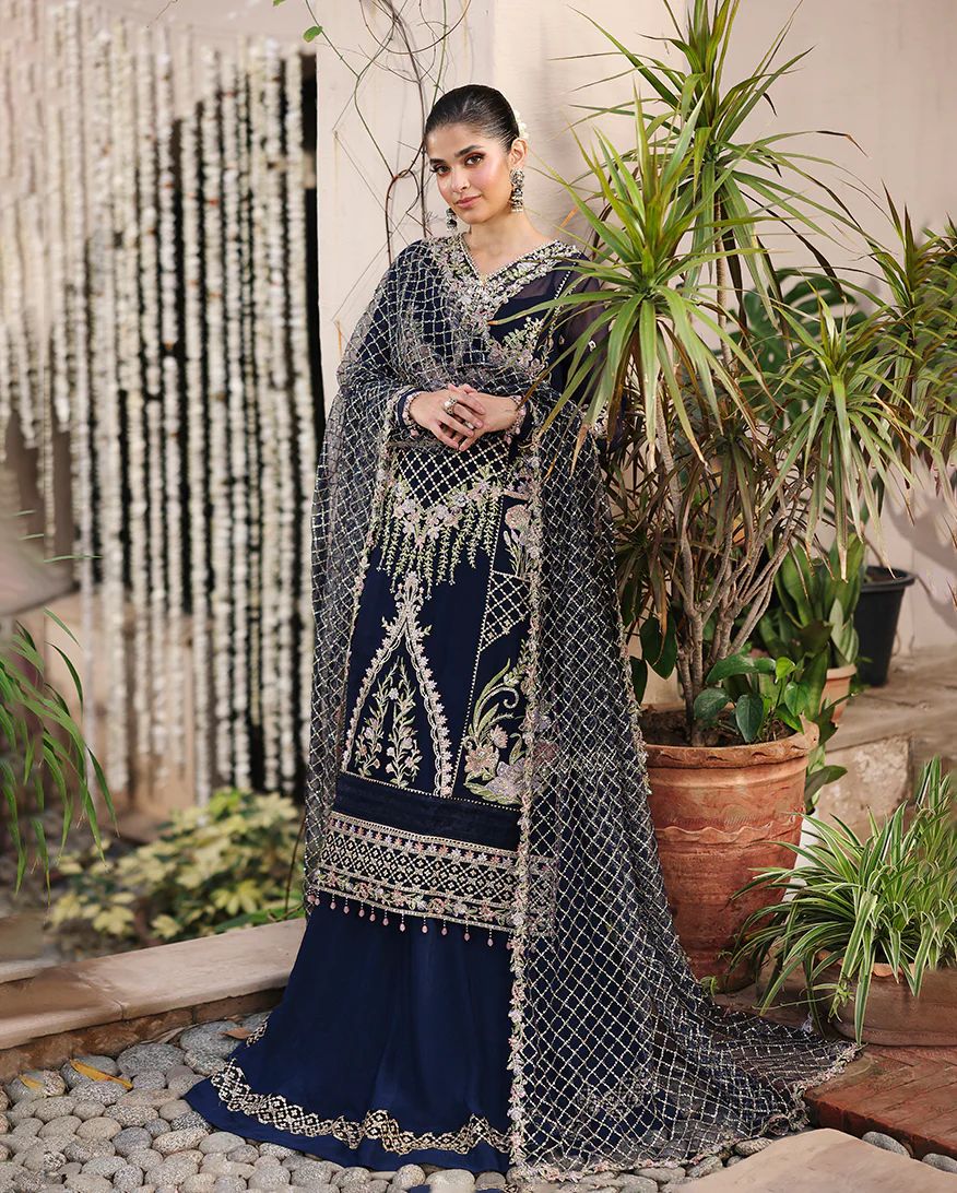 Nilofar 3pc Embroidered Chiffon Suit with Net Dupatta & Lehenga – Ready to Wear