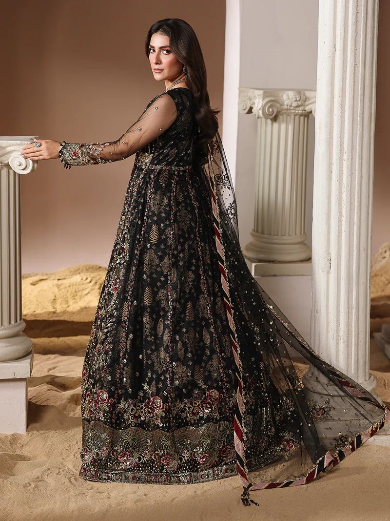 3pc Embroidered Net Open Maxi with Dupatta Zevar by Aroosh