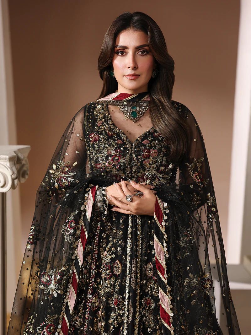 3pc Embroidered Net Open Maxi with Dupatta Zevar by Aroosh