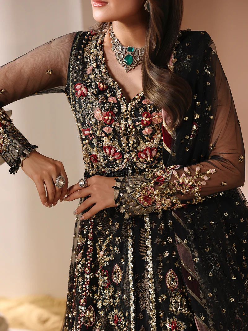 3pc Embroidered Net Open Maxi with Dupatta Zevar by Aroosh