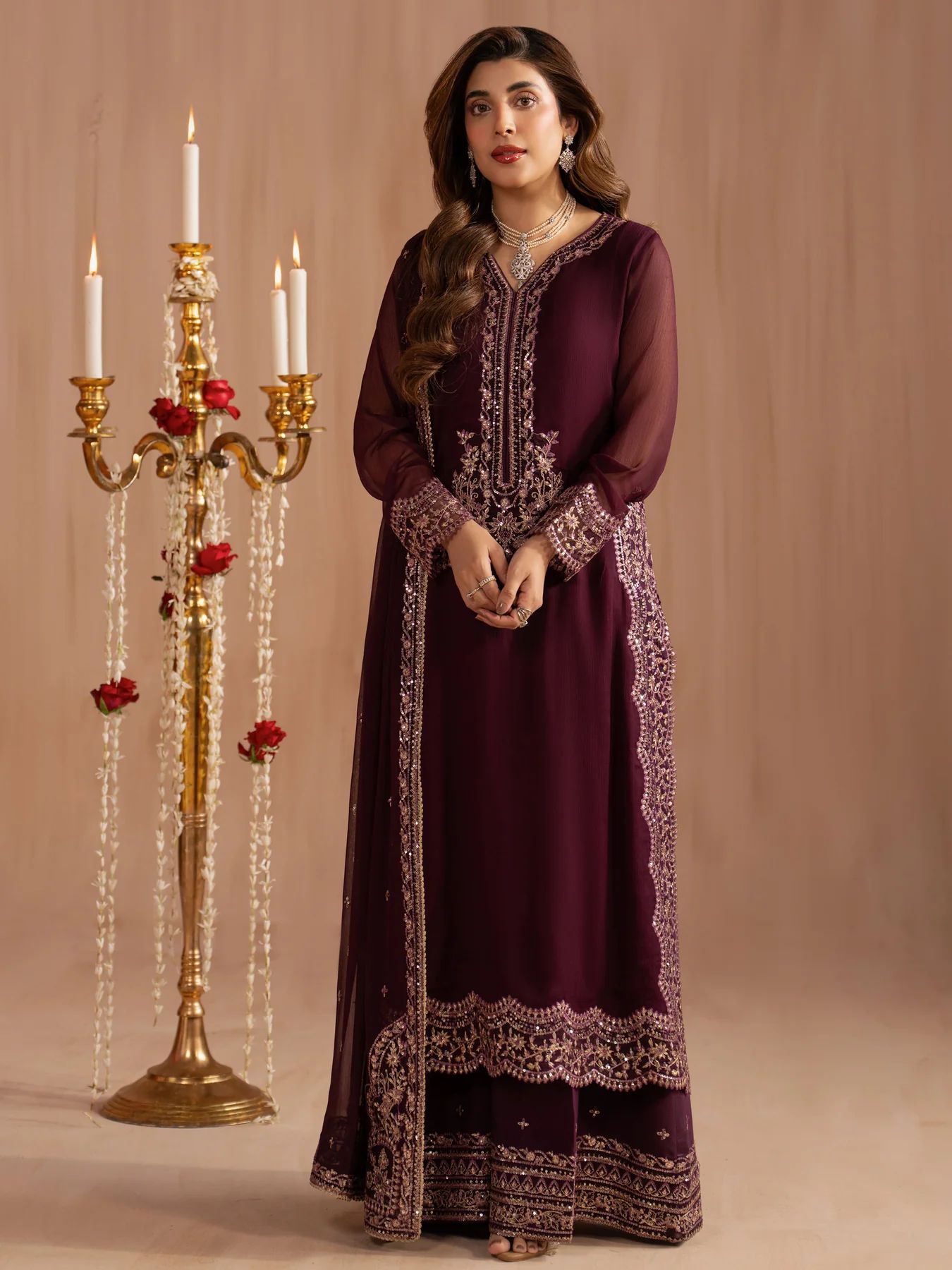 Mohagni 3pc Purple Embroidered Chiffon Suit – MSS14