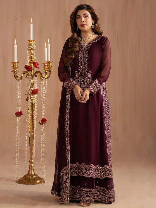 Mohagni 3pc Purple Embroidered Chiffon Suit – MSS14