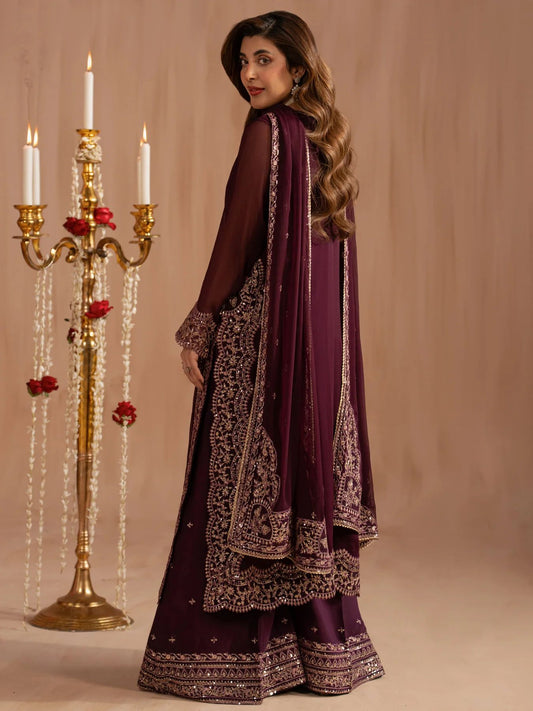 Mohagni 3pc Purple Embroidered Chiffon Suit – MSS14