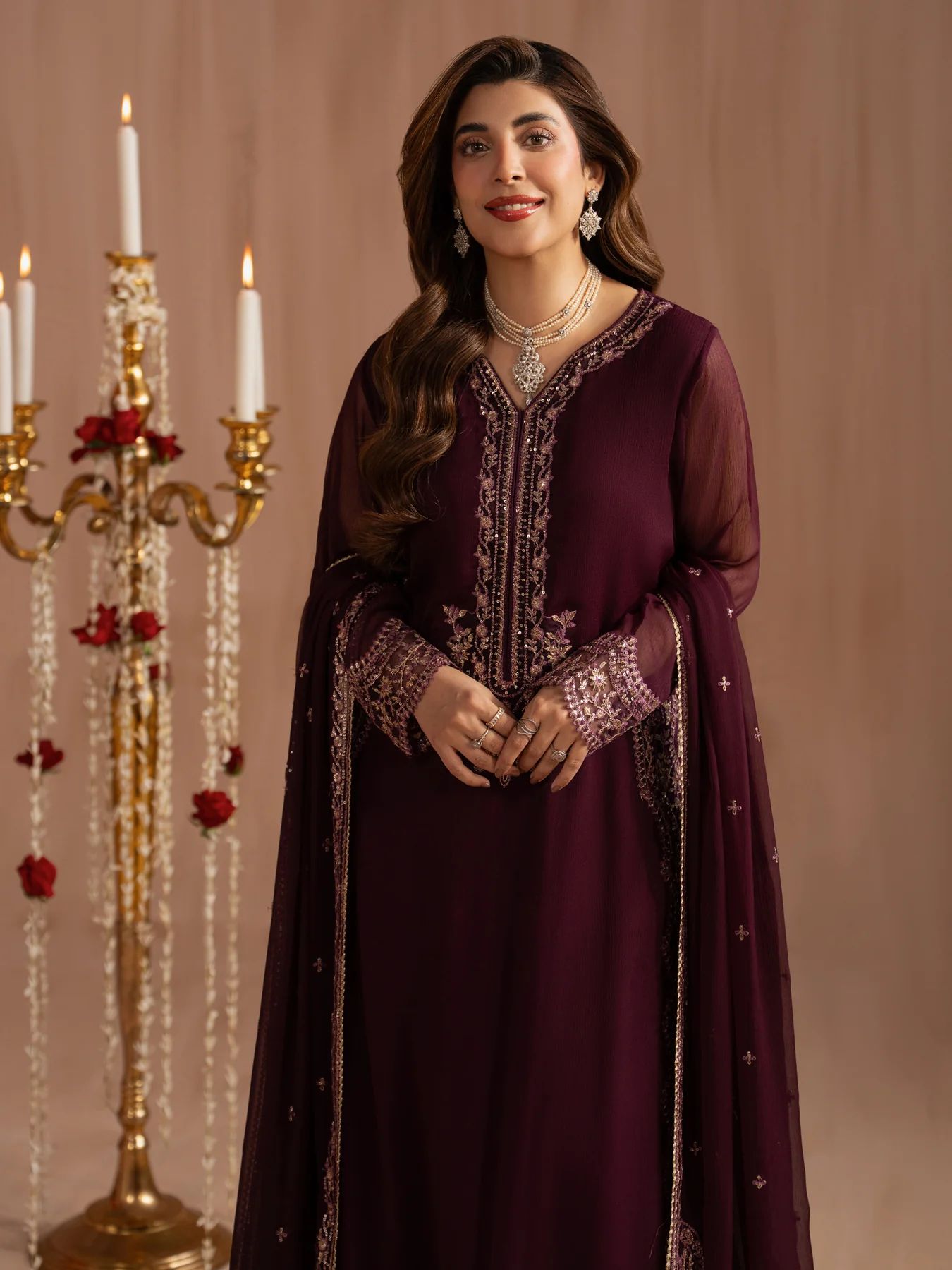 Mohagni 3pc Purple Embroidered Chiffon Suit – MSS14