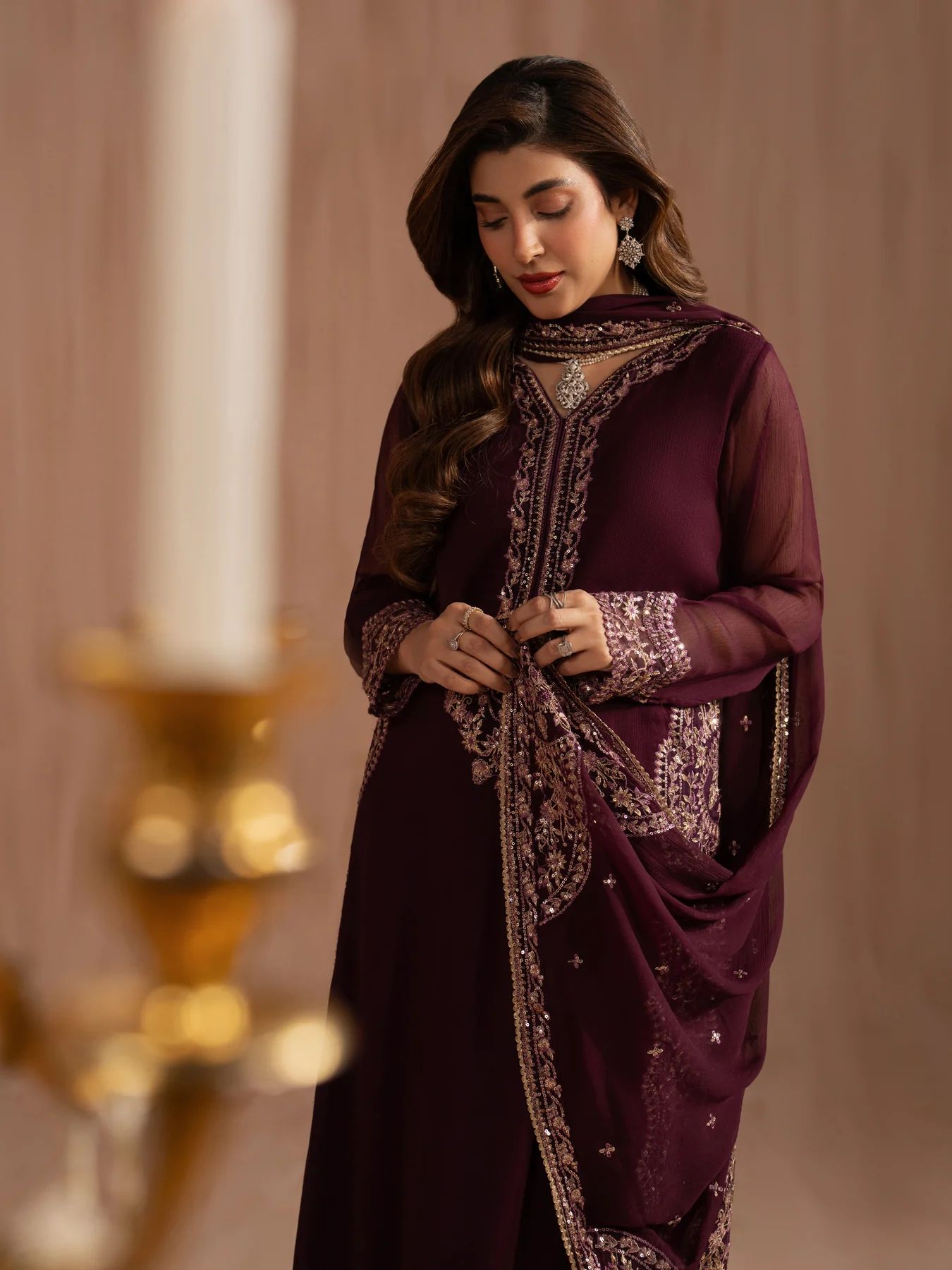 Mohagni 3pc Purple Embroidered Chiffon Suit – MSS14