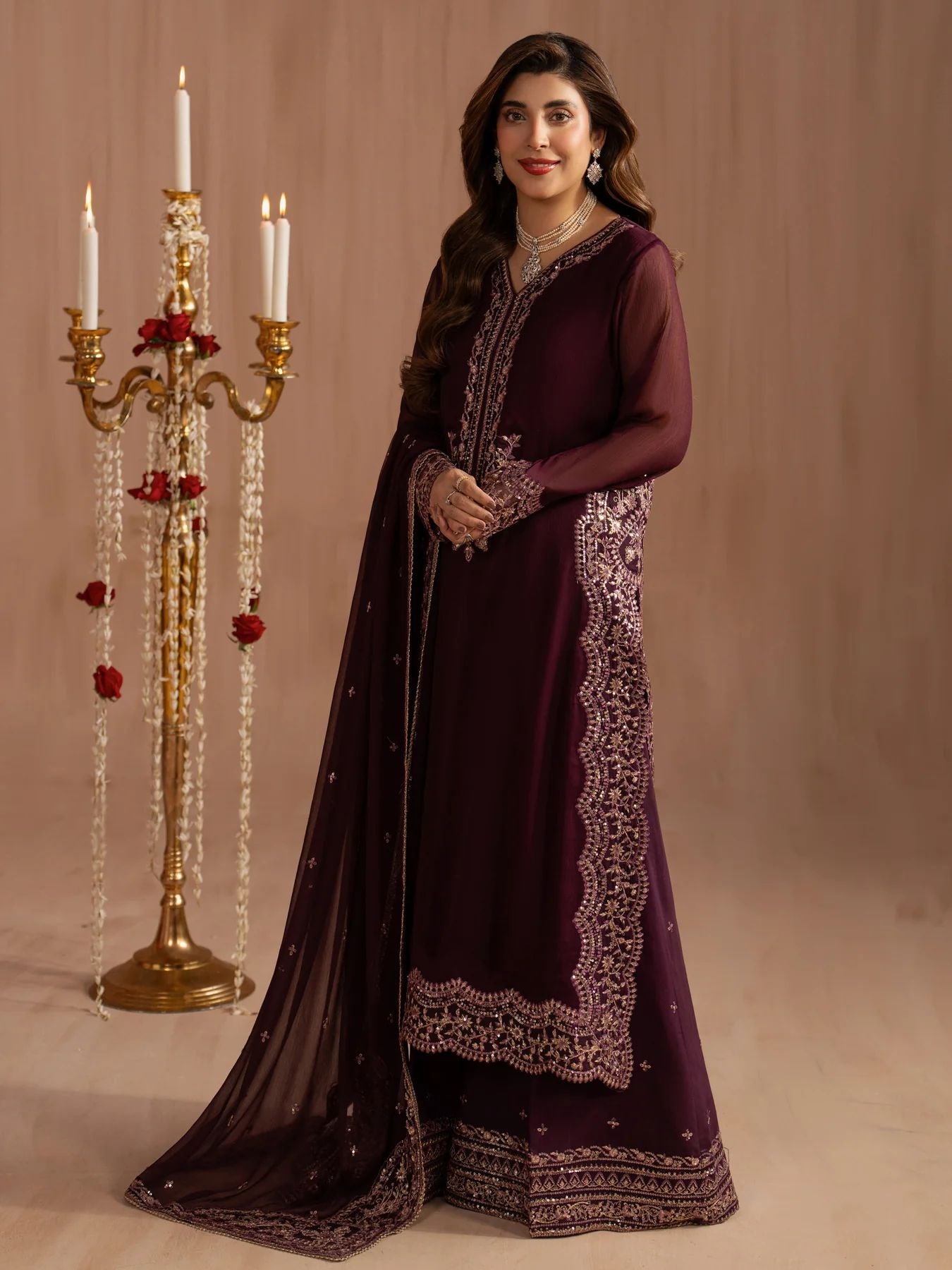 Mohagni 3pc Purple Embroidered Chiffon Suit – MSS14