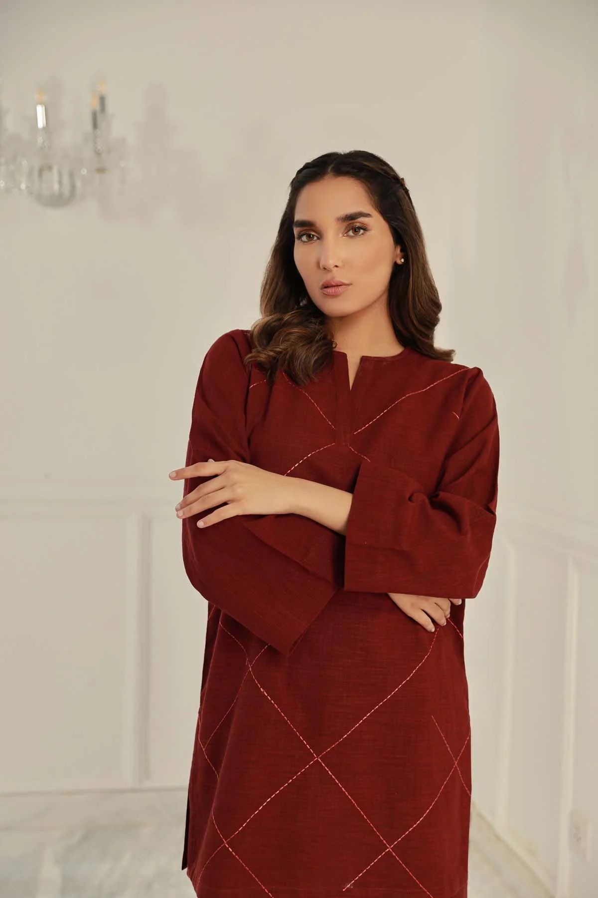 Rosewood Cross Hatch Dress by Sahar