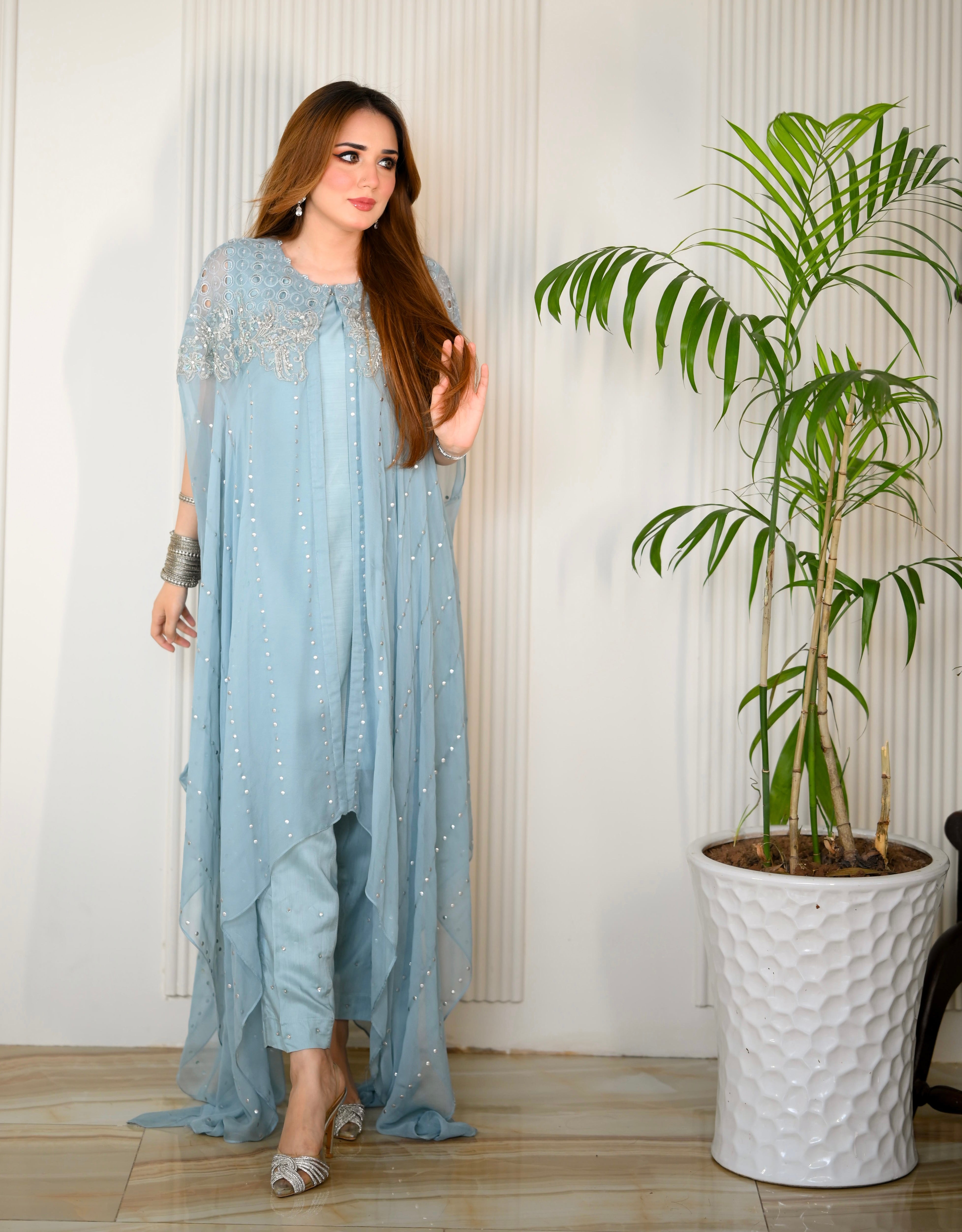 Zehra by Ain Raw Chiffon Cape Festive Designer Womenswear ZAR8