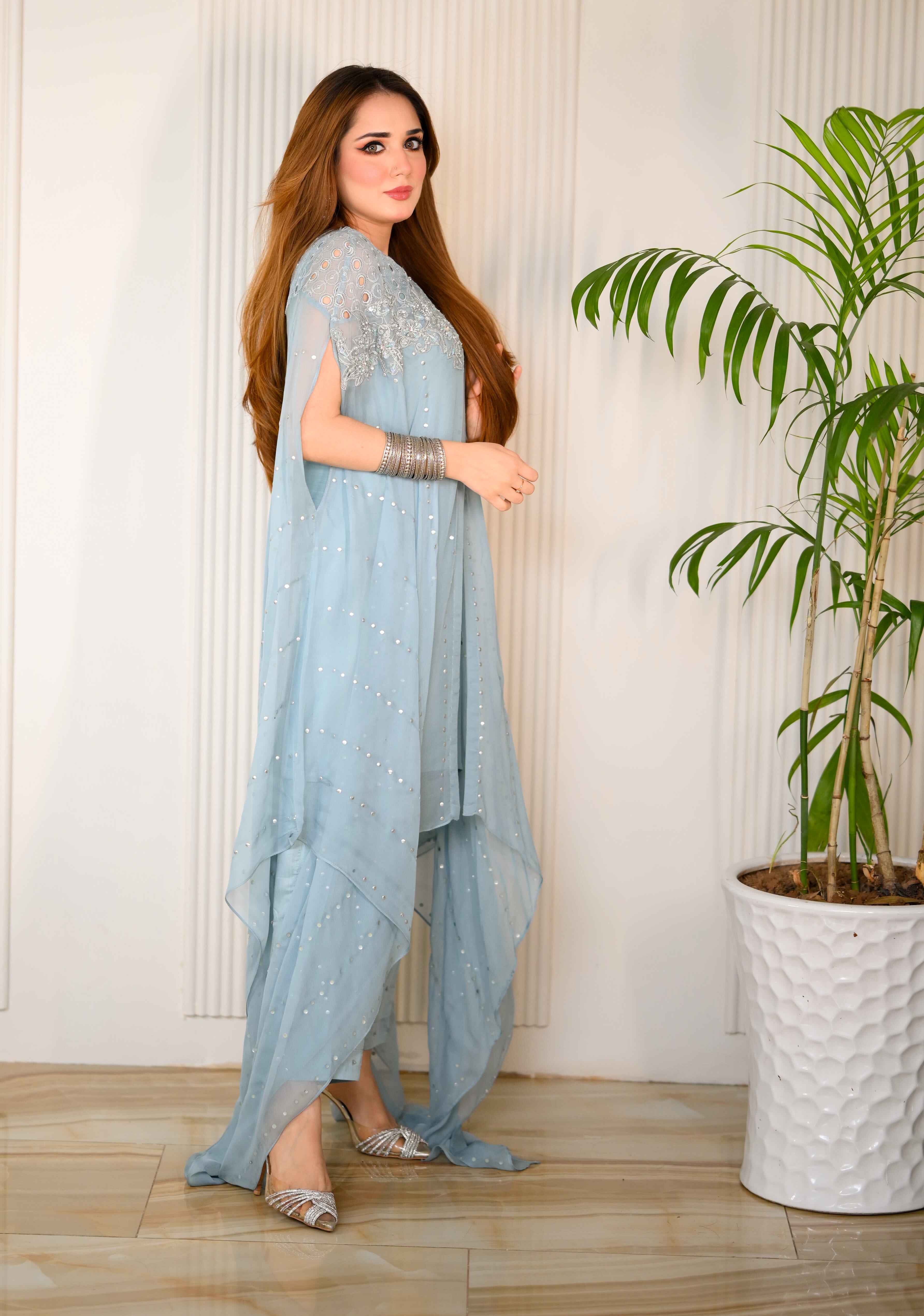 Zehra by Ain Raw Chiffon Cape Festive Designer Womenswear ZAR8