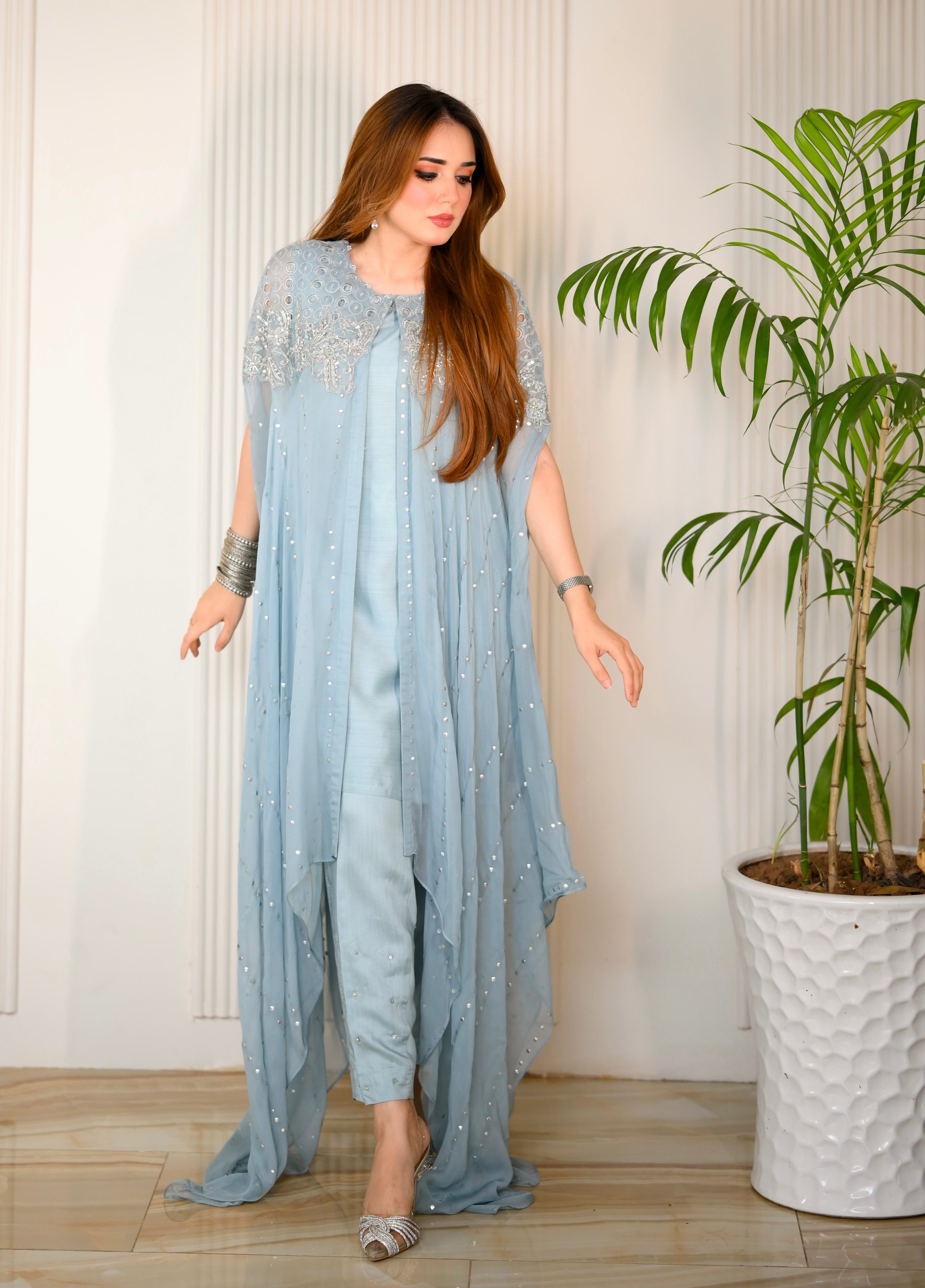 Zehra by Ain Raw Chiffon Cape Festive Designer Womenswear ZAR8