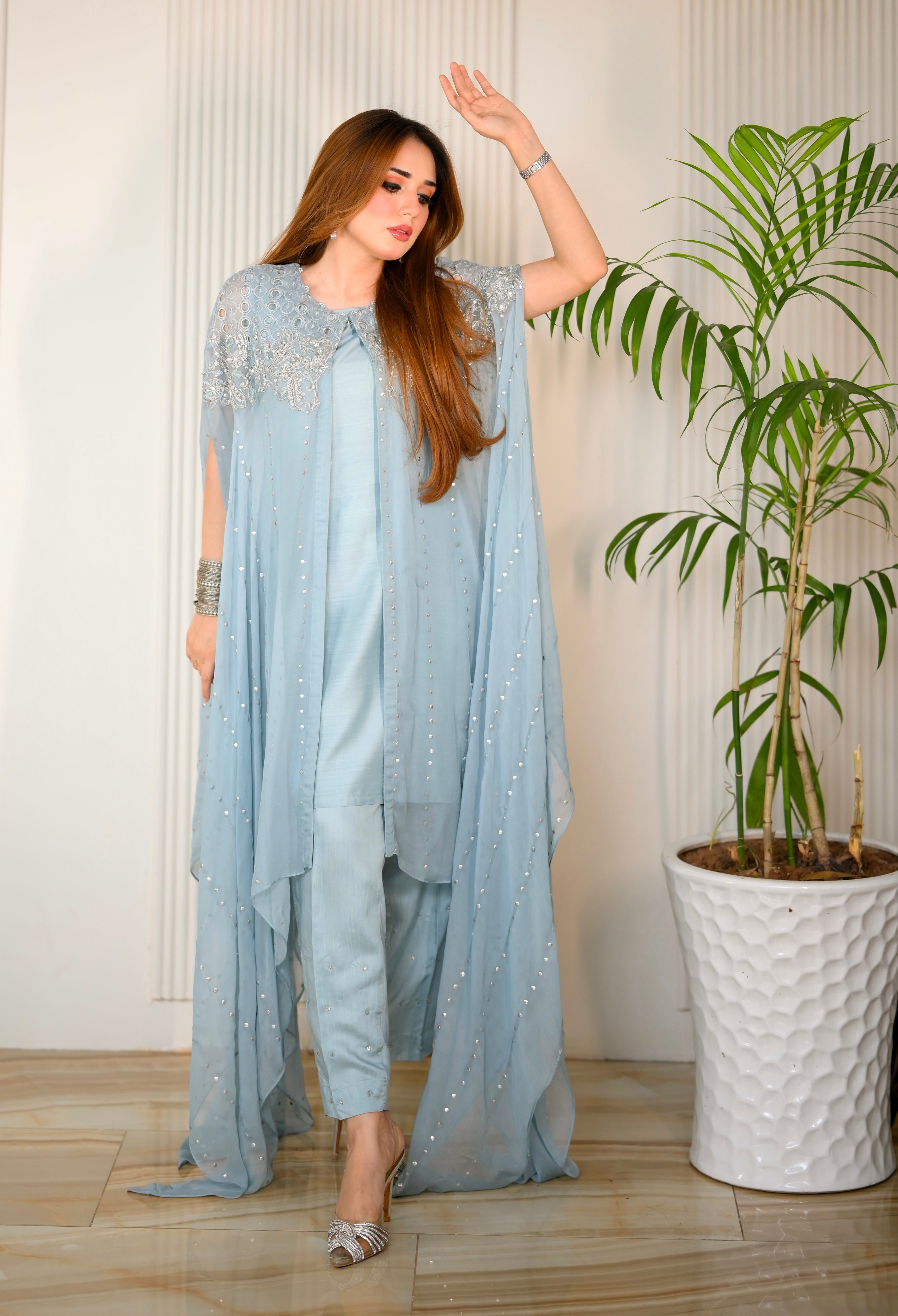 Zehra by Ain Raw Chiffon Cape Festive Designer Womenswear ZAR8