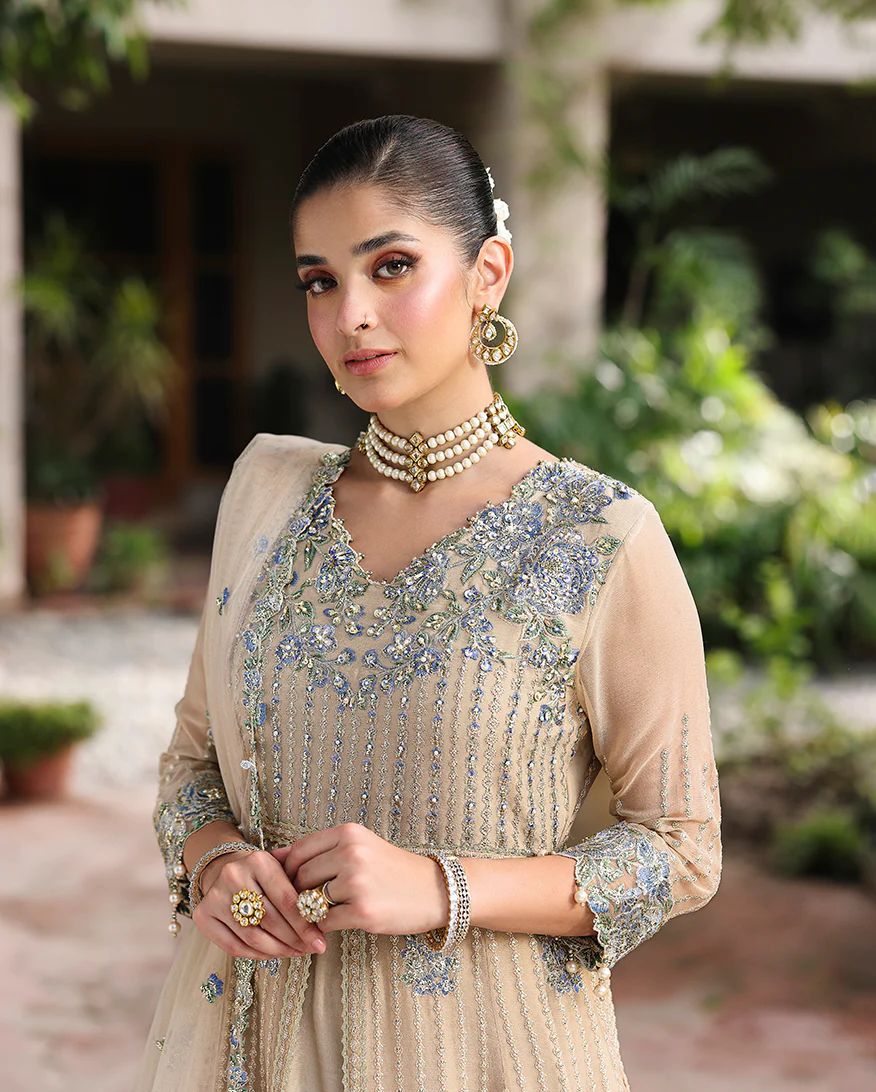 Sehrish 3pc Embroidered Chiffon Maxi with Net Dupatta & Lehenga – Ready to Wear