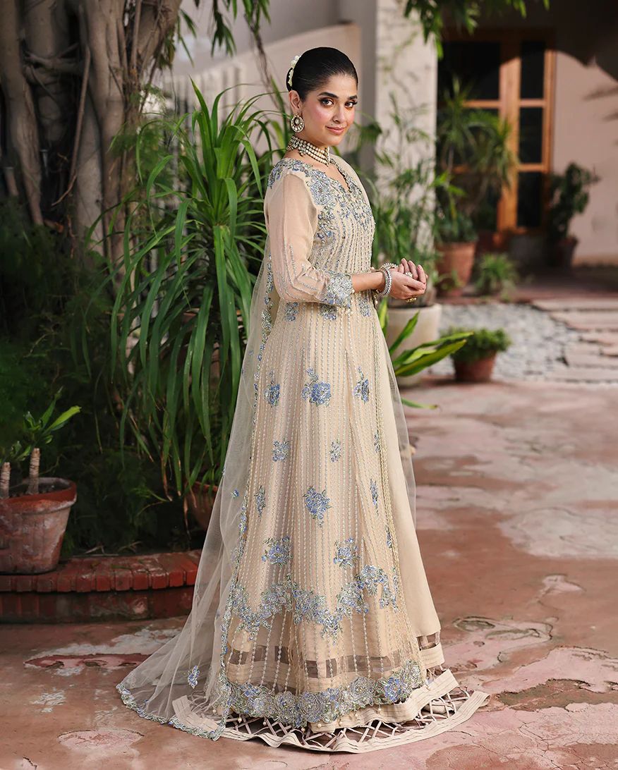 Sehrish 3pc Embroidered Chiffon Maxi with Net Dupatta & Lehenga – Ready to Wear