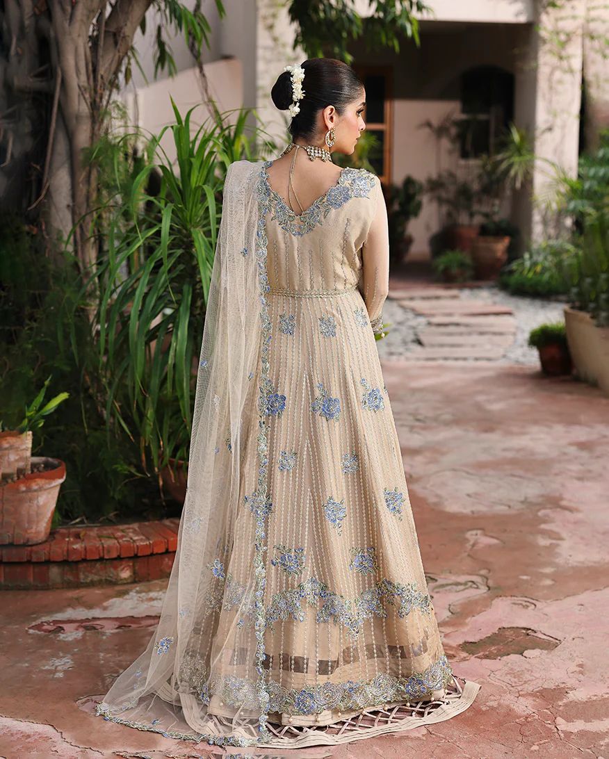 Sehrish 3pc Embroidered Chiffon Maxi with Net Dupatta & Lehenga – Ready to Wear
