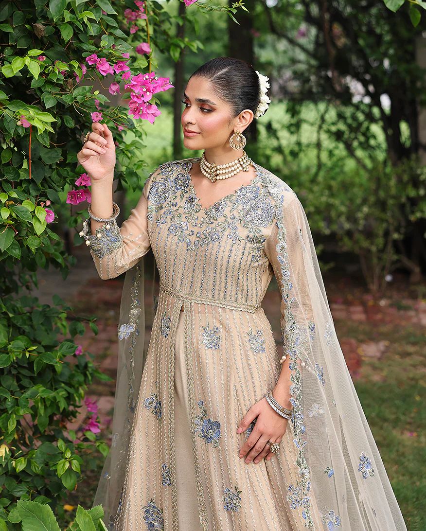 Sehrish 3pc Embroidered Chiffon Maxi with Net Dupatta & Lehenga – Ready to Wear