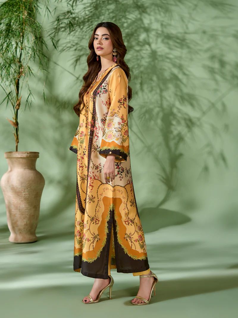Sakeena SK1 Printed Silk Kaftan with Trousers – Ready to Wear 2pc Suit