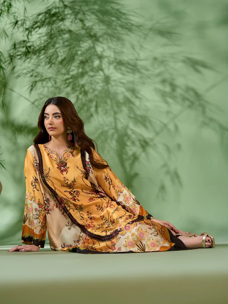 Sakeena SK1 Printed Silk Kaftan with Trousers – Ready to Wear 2pc Suit