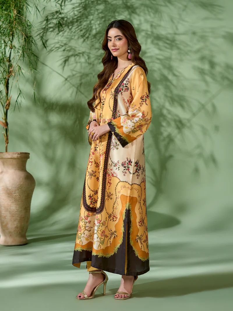 Sakeena SK1 Printed Silk Kaftan with Trousers – Ready to Wear 2pc Suit