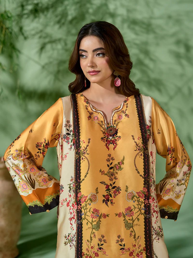 Sakeena SK1 Printed Silk Kaftan with Trousers – Ready to Wear 2pc Suit