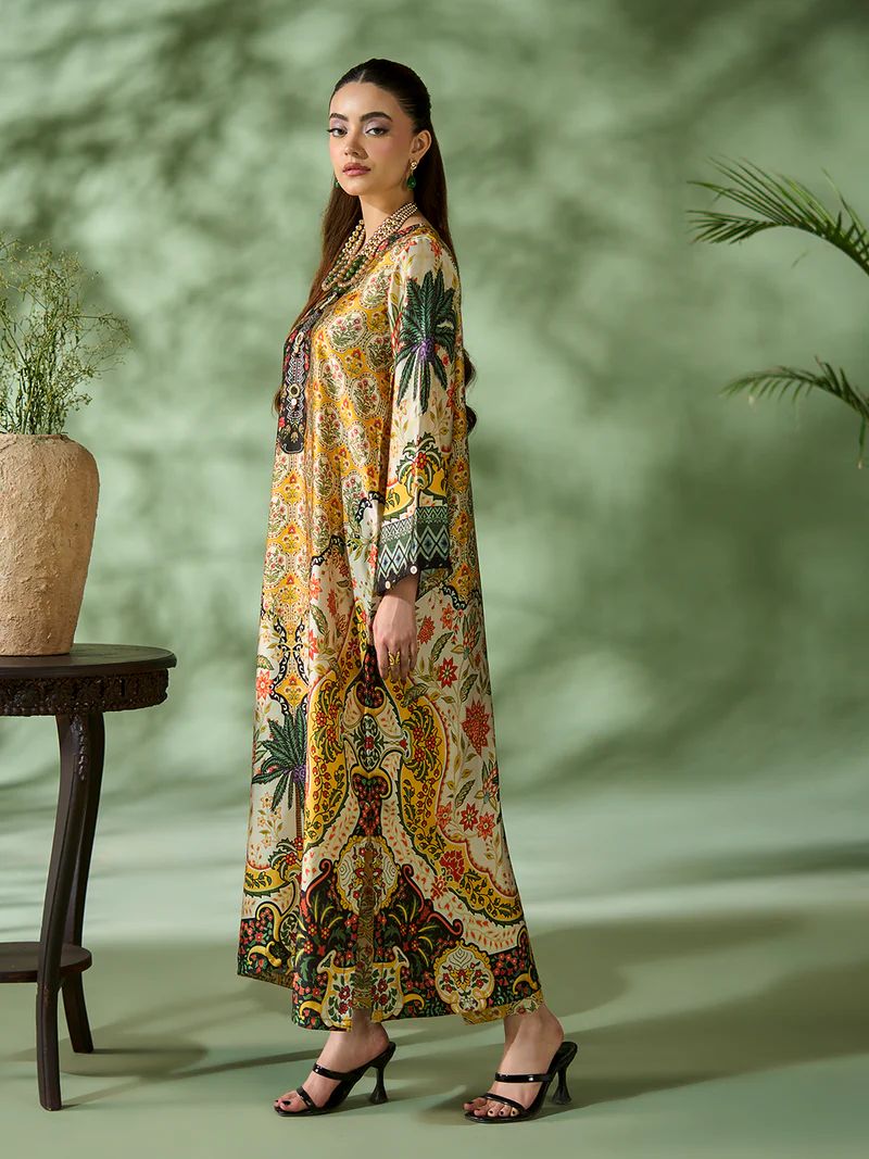 Sakeena SK2 Printed Silk Kaftan with Trousers – Ready to Wear 2pc Suit