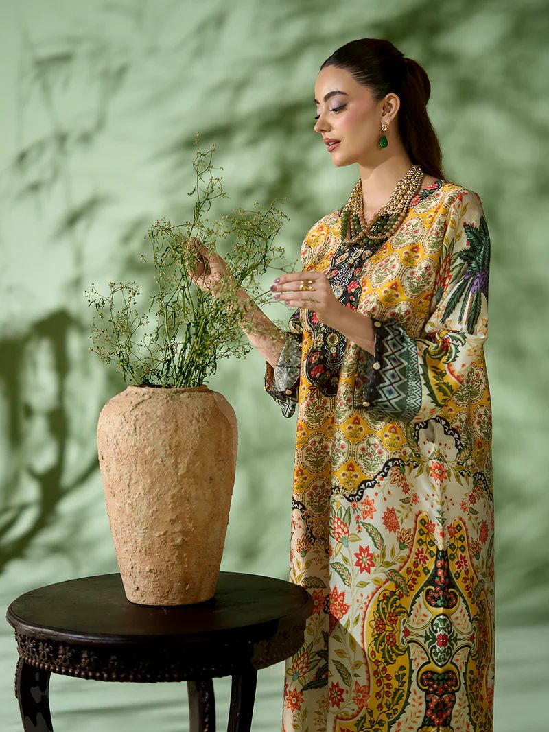 Sakeena SK2 Printed Silk Kaftan with Trousers – Ready to Wear 2pc Suit
