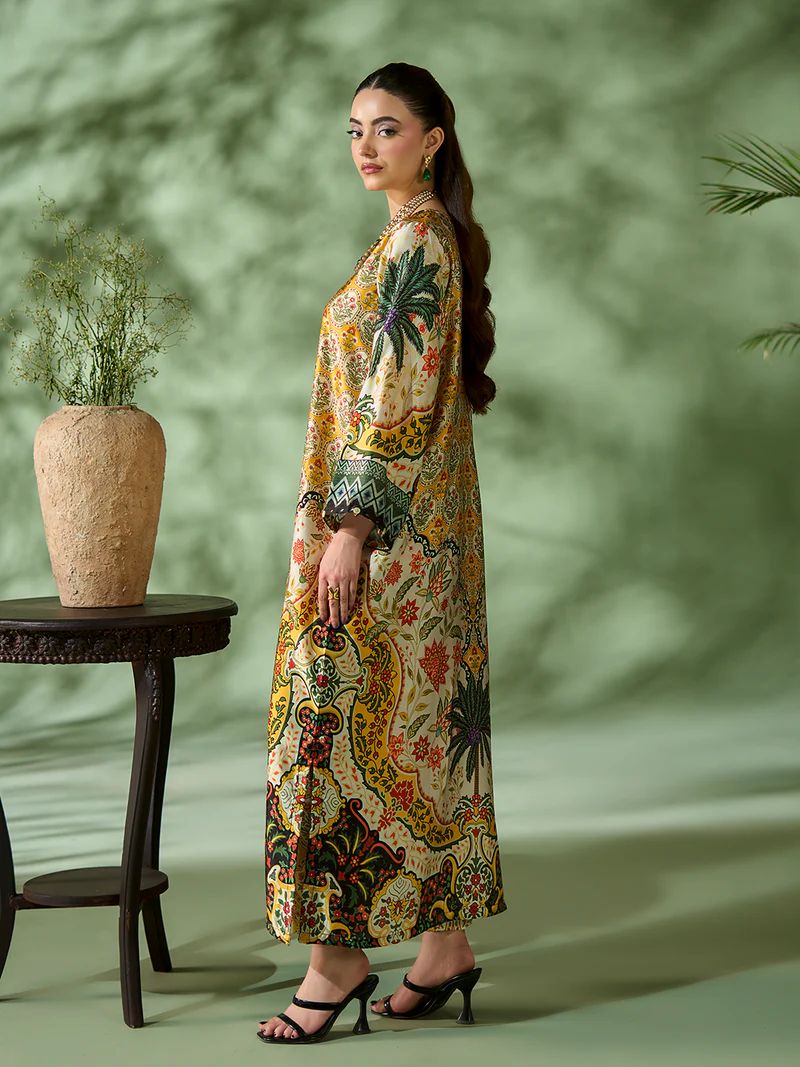 Sakeena SK2 Printed Silk Kaftan with Trousers – Ready to Wear 2pc Suit