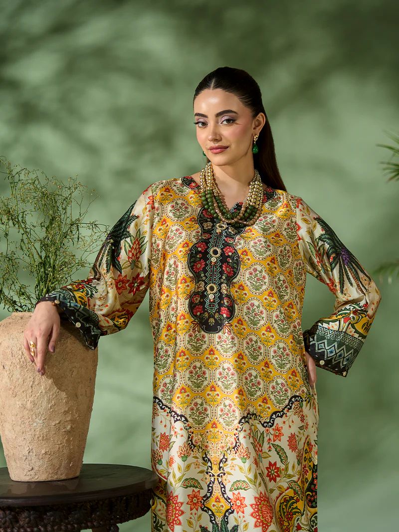 Sakeena SK2 Printed Silk Kaftan with Trousers – Ready to Wear 2pc Suit