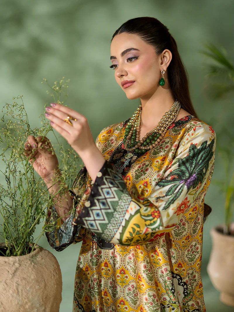 Sakeena SK2 Printed Silk Kaftan with Trousers – Ready to Wear 2pc Suit