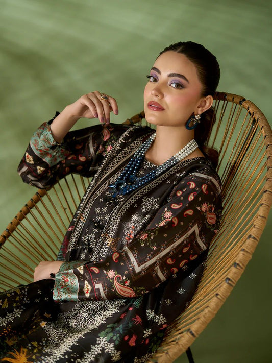 Sakeena SK3 Black Printed Silk Kaftan with Trousers – Ready to Wear 2pc Suit