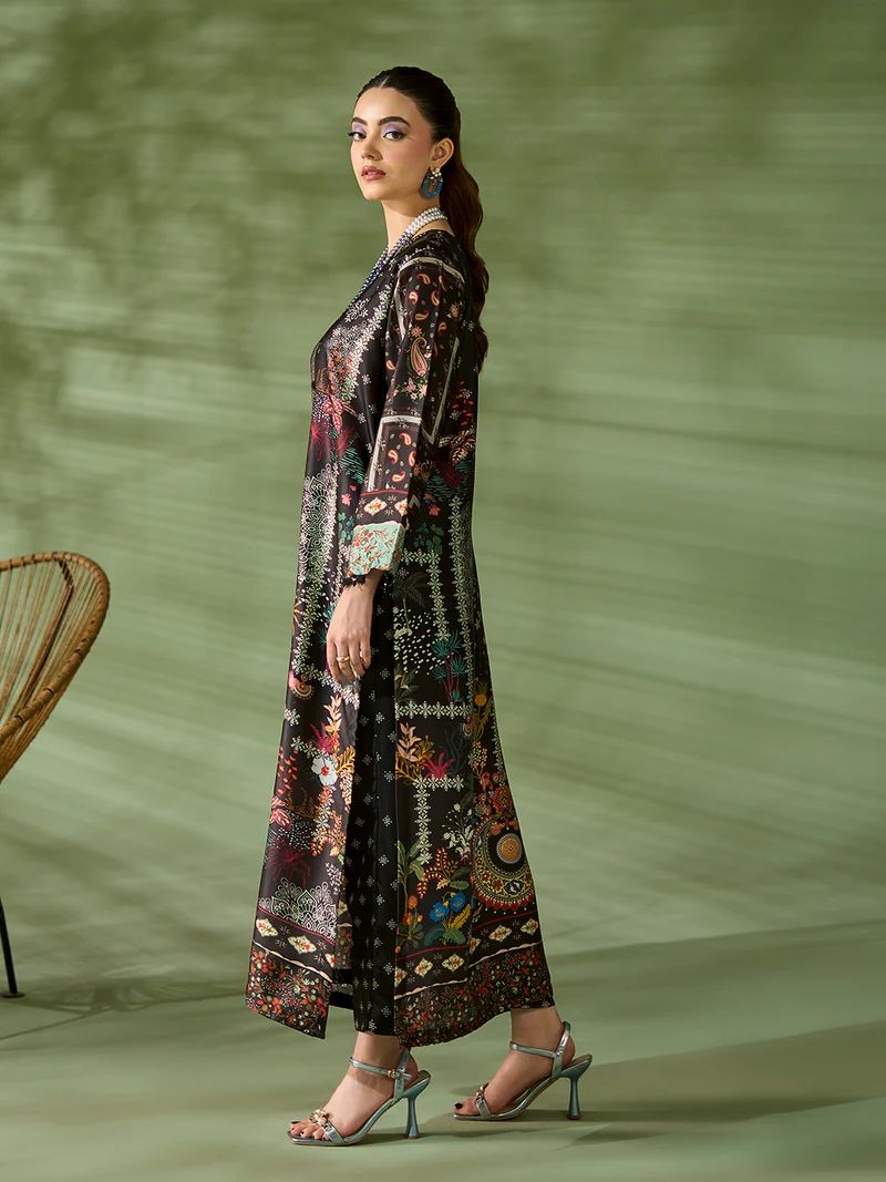Sakeena SK3 Black Printed Silk Kaftan with Trousers – Ready to Wear 2pc Suit
