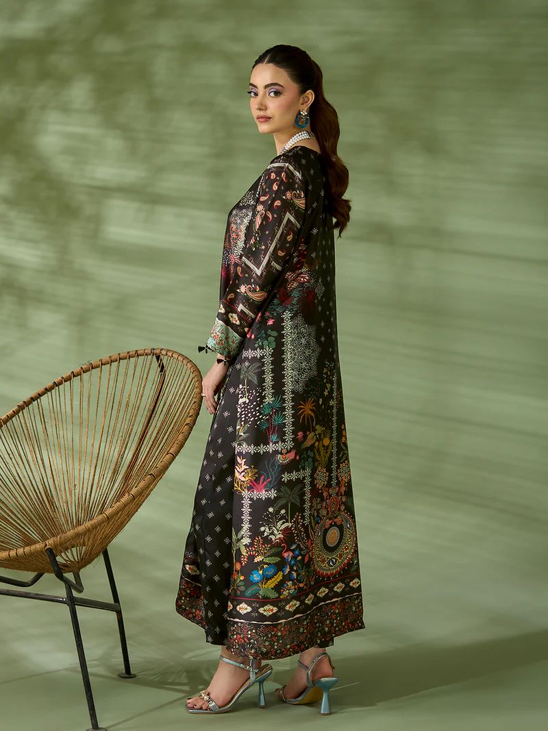 Sakeena SK3 Black Printed Silk Kaftan with Trousers – Ready to Wear 2pc Suit