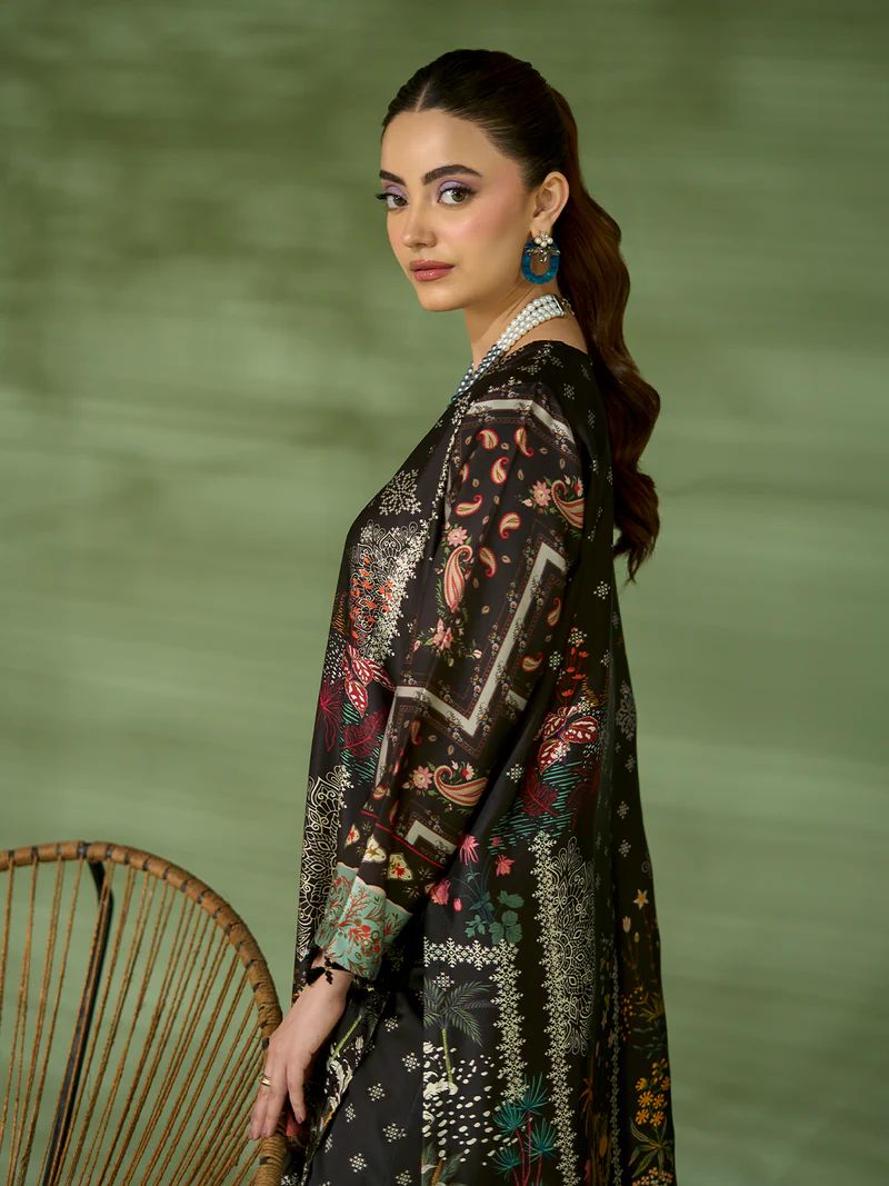 Sakeena SK3 Black Printed Silk Kaftan with Trousers – Ready to Wear 2pc Suit