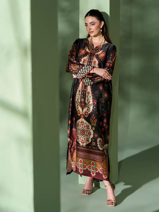 Sakeena SK4 Black Printed Silk Kaftan with Trousers – Ready to Wear 2pc Suit