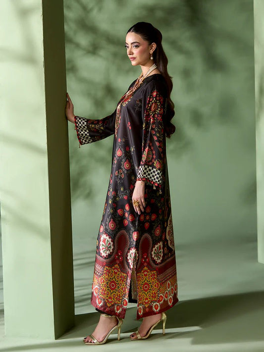 Sakeena SK4 Black Printed Silk Kaftan with Trousers – Ready to Wear 2pc Suit