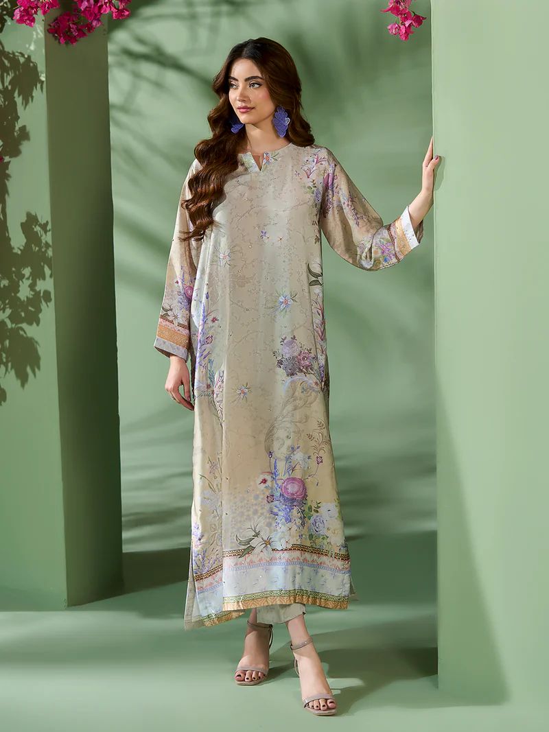 Sakeena SK7 Floral Silk Kaftan with Trousers – Ready to Wear 2pc Suit