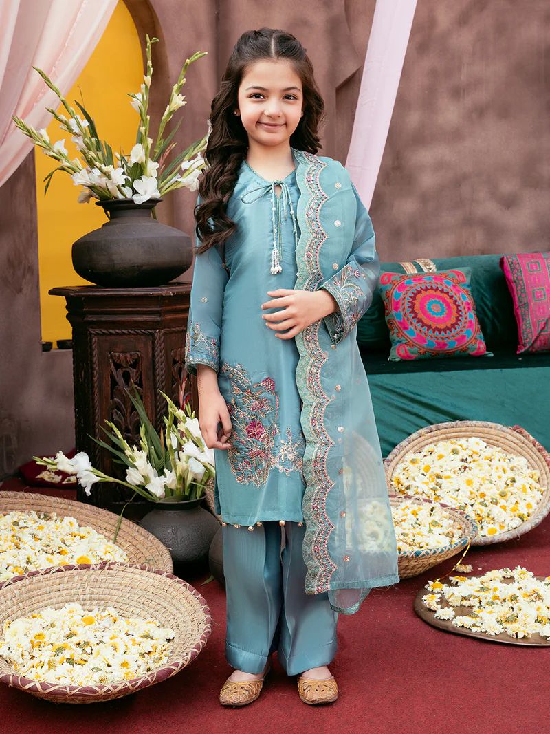 Rangrez by Mona 3pc Embroidered Silk Palazzo Suit RG6