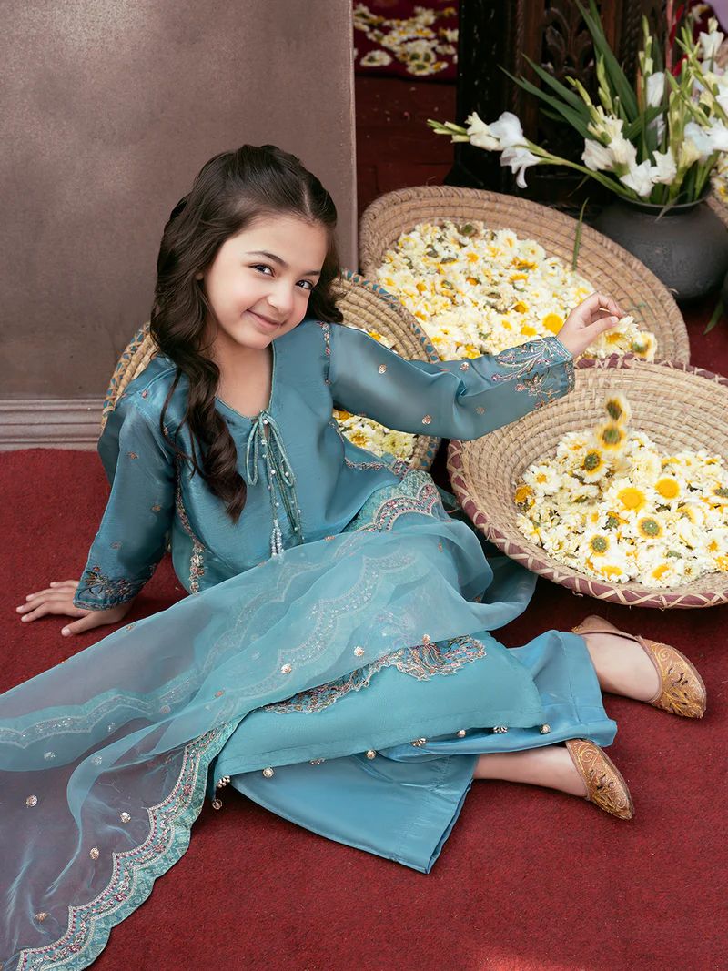 Rangrez by Mona 3pc Embroidered Silk Palazzo Suit RG6