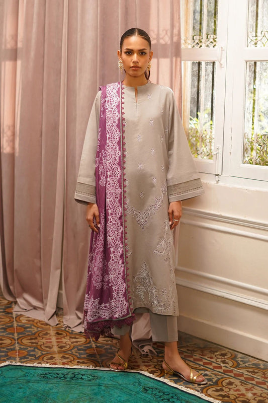 Smoky Amethyst 3pc Embroidered Khaddar Dress by Sahar SW24-7