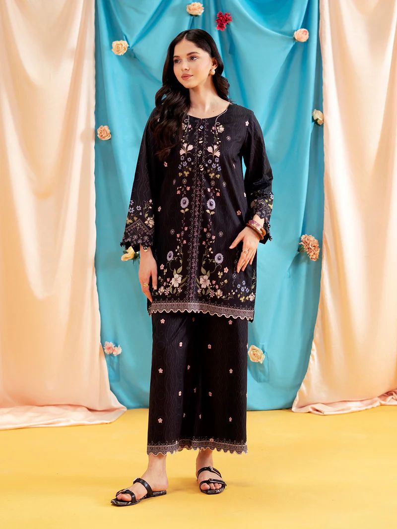 Aabpara 2pc Black Floral Pure Lawn Suit – ROZ1