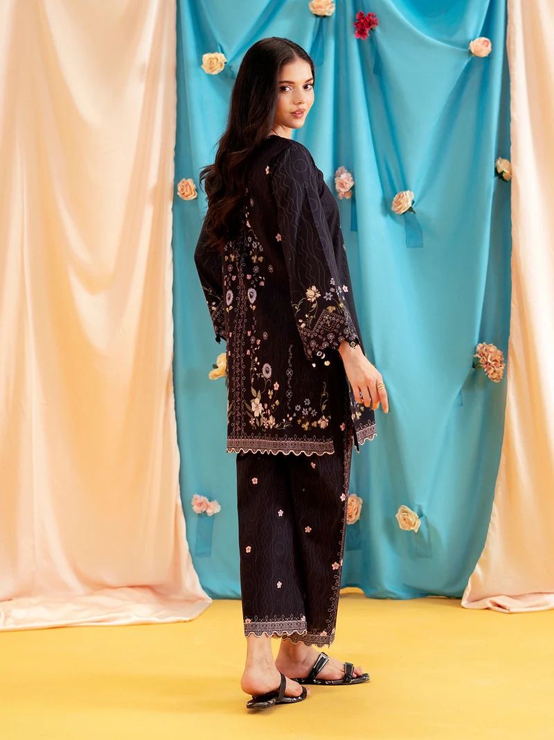 Aabpara 2pc Black Floral Pure Lawn Suit – ROZ1