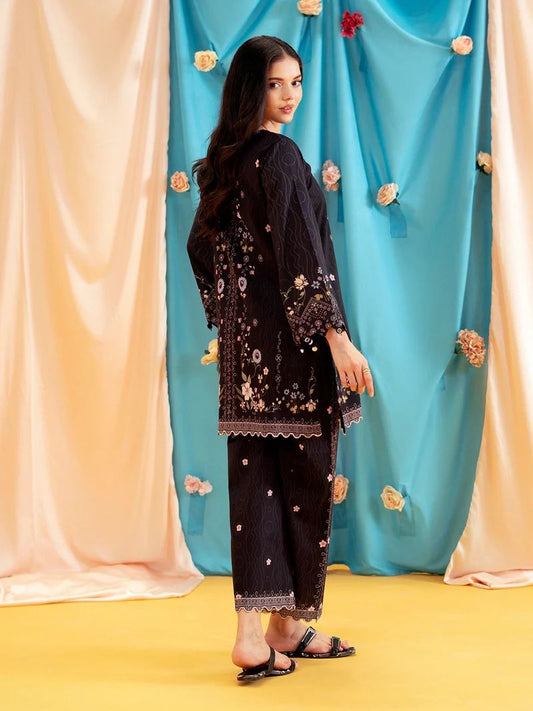 Aabpara 2pc Black Floral Pure Lawn Suit – ROZ1