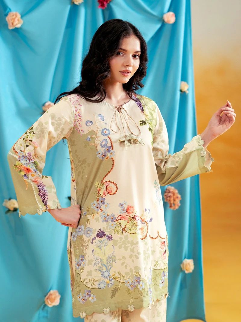 Aabpara 2pc Ivory Floral Pure Lawn Palazzo Suit – ROZ3