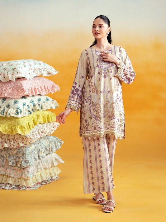 Aabpara 2pc Cream Paisley Pure Lawn Palazzo Suit – ROZ4