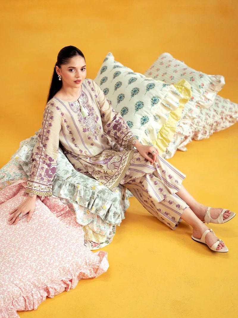 Aabpara 2pc Cream Paisley Pure Lawn Palazzo Suit – ROZ4